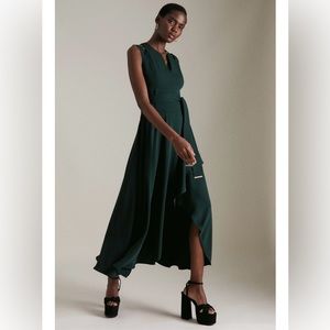 NYT Karen Millen Soft Tailored Waterfall Maxi Dress Forest Green